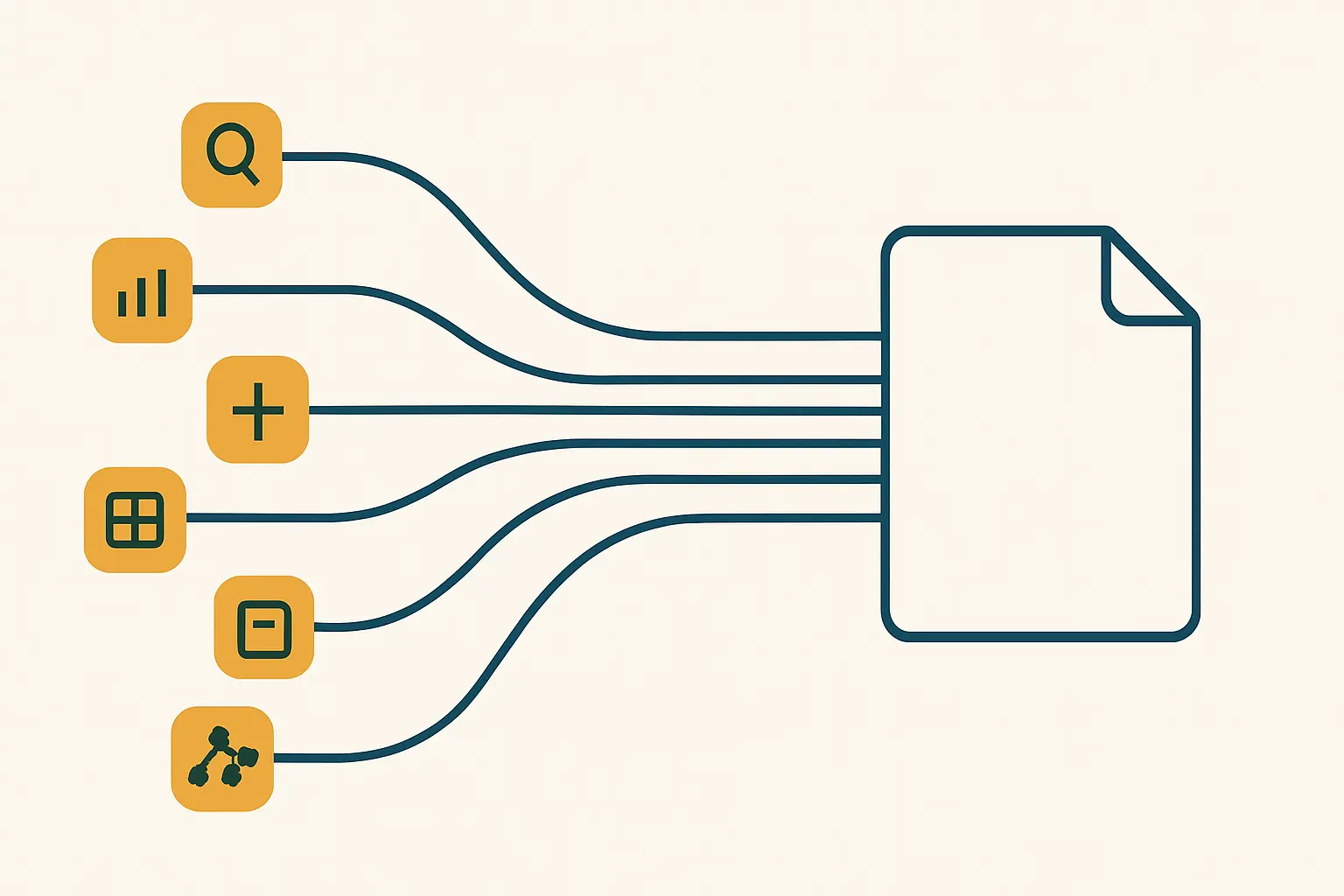 Illustration of eight distinct data-source icons converging into one open document, representing the public health datasets a South African dissertation can draw on