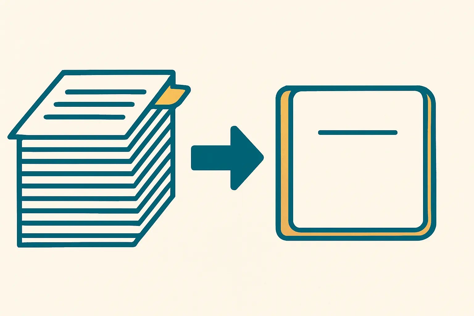 Illustration of a stack of gazette pages with one page tabbed and an arrow to a single underlined line, representing narrowing a statute to one LLM research question