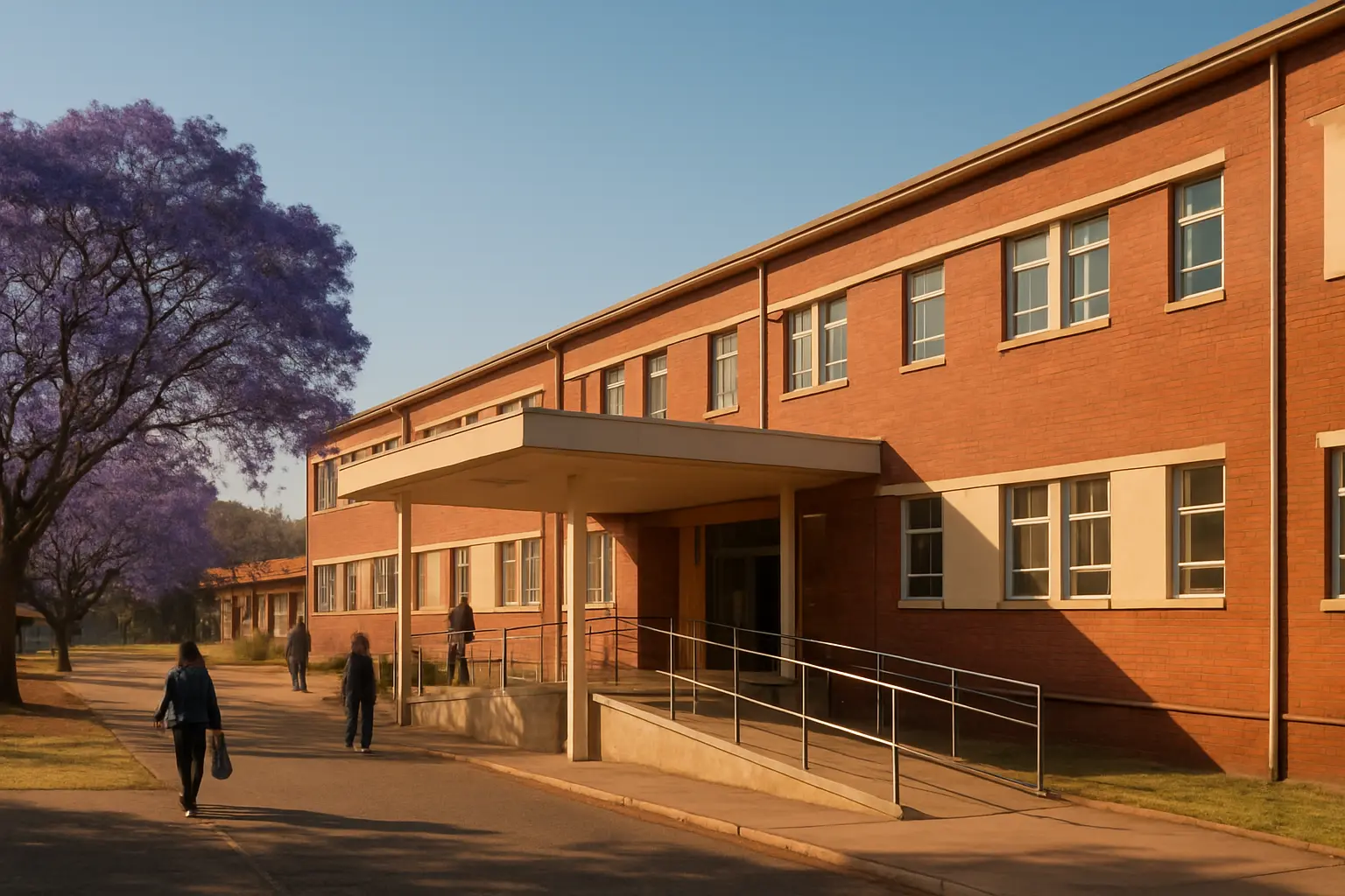 Exterior of a South African public district hospital, the kind of setting a nursing dissertation describes by level rather than by name