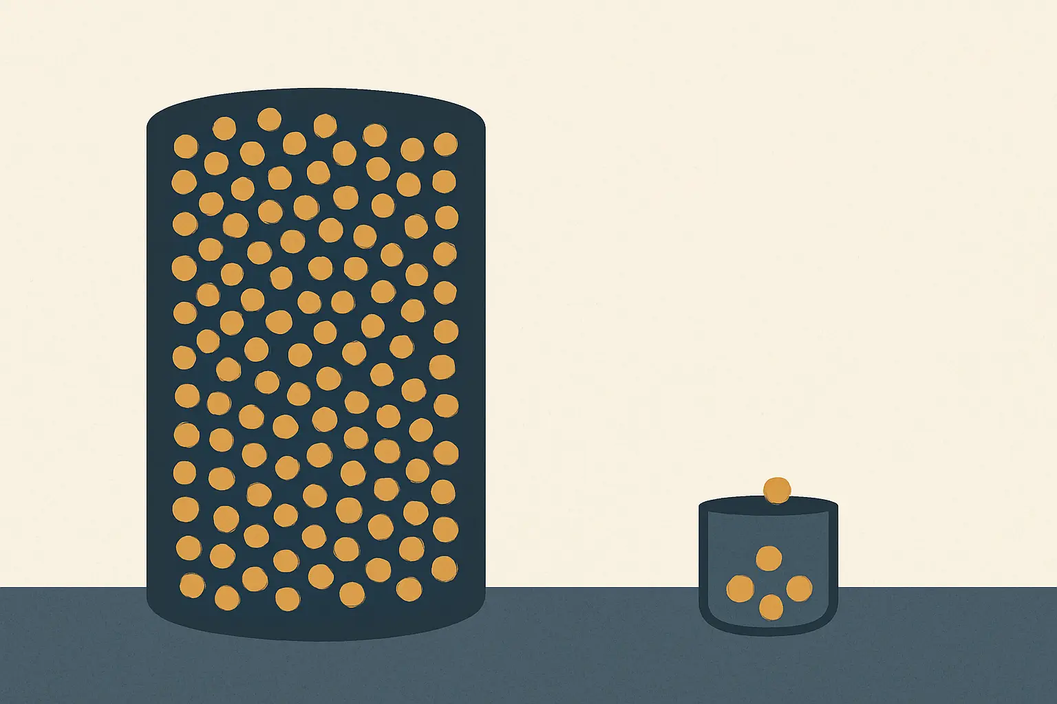Two containers of dots contrasting the number of enrolled students with the number of permanent academic staff