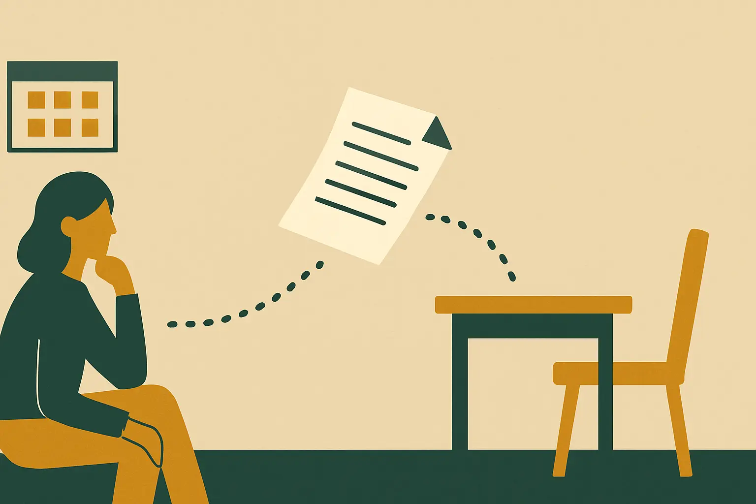 Flat vector illustration of a student waiting for feedback on a chapter that has not been returned