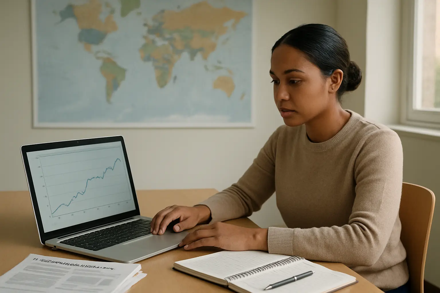 South African public health master’s student reviewing weekly mortality surveillance data on a laptop while choosing datasets for a dissertation