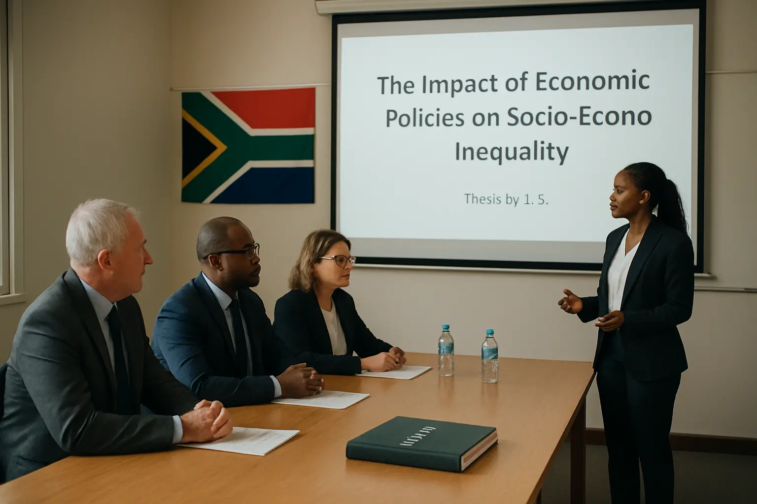 Examination panel reviewing a doctoral thesis during an oral examination