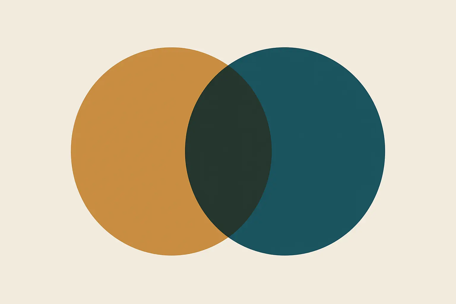 Abstract illustration of two large overlapping circles with a wide shared area between them