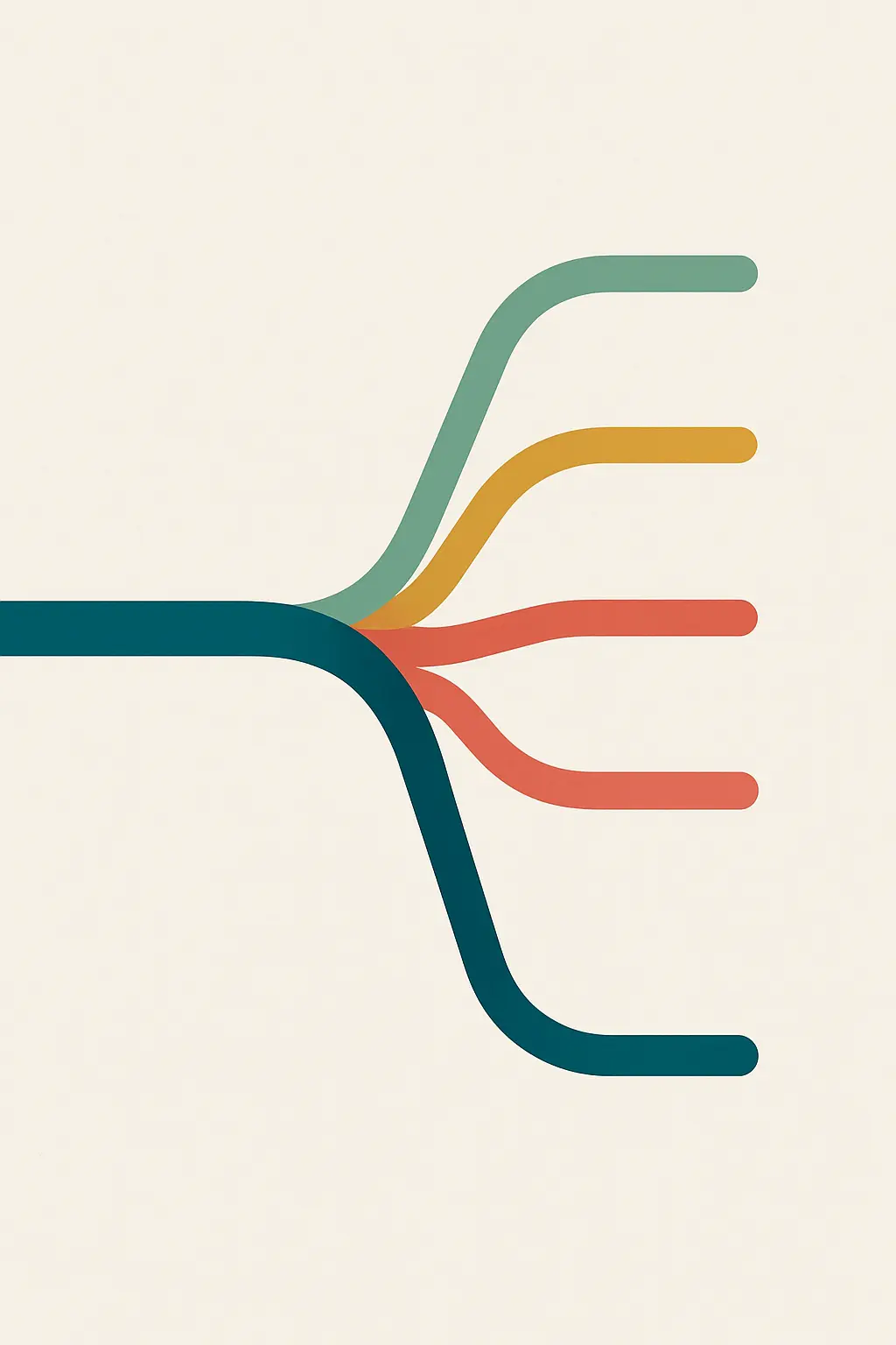 A single line branching into four paths of different lengths, representing the possible outcomes of dissertation examination