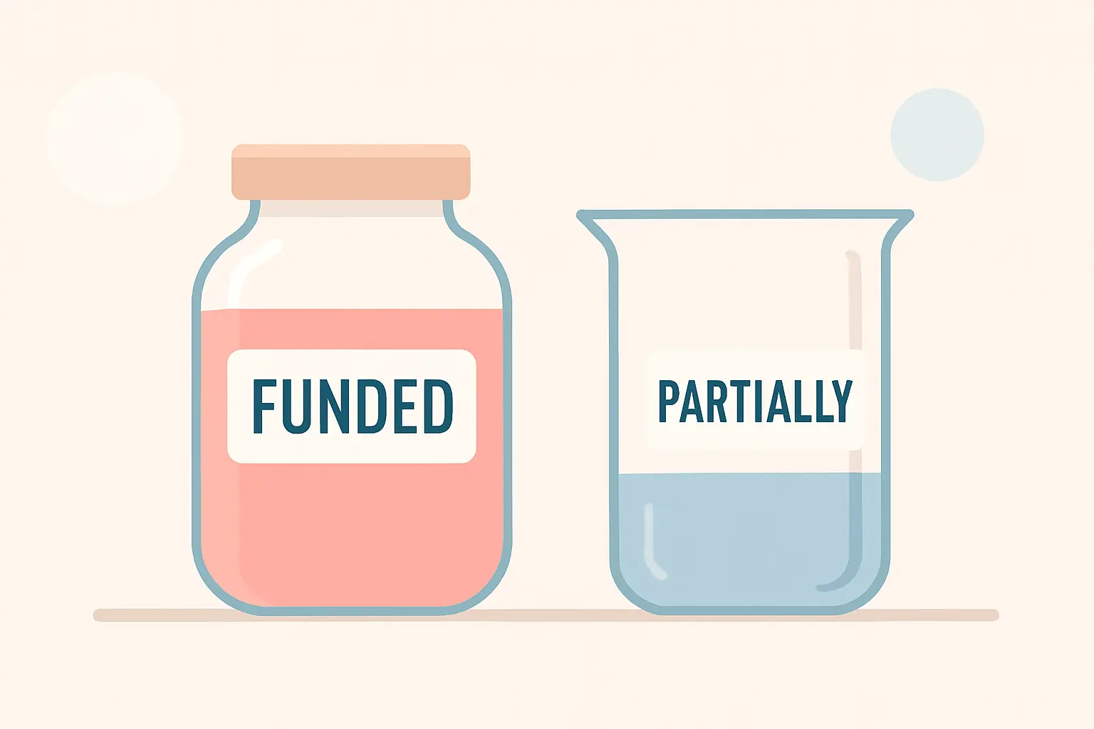 Flat vector illustration of two funding tiers, one fuller than the other, representing full versus partial cost of study
