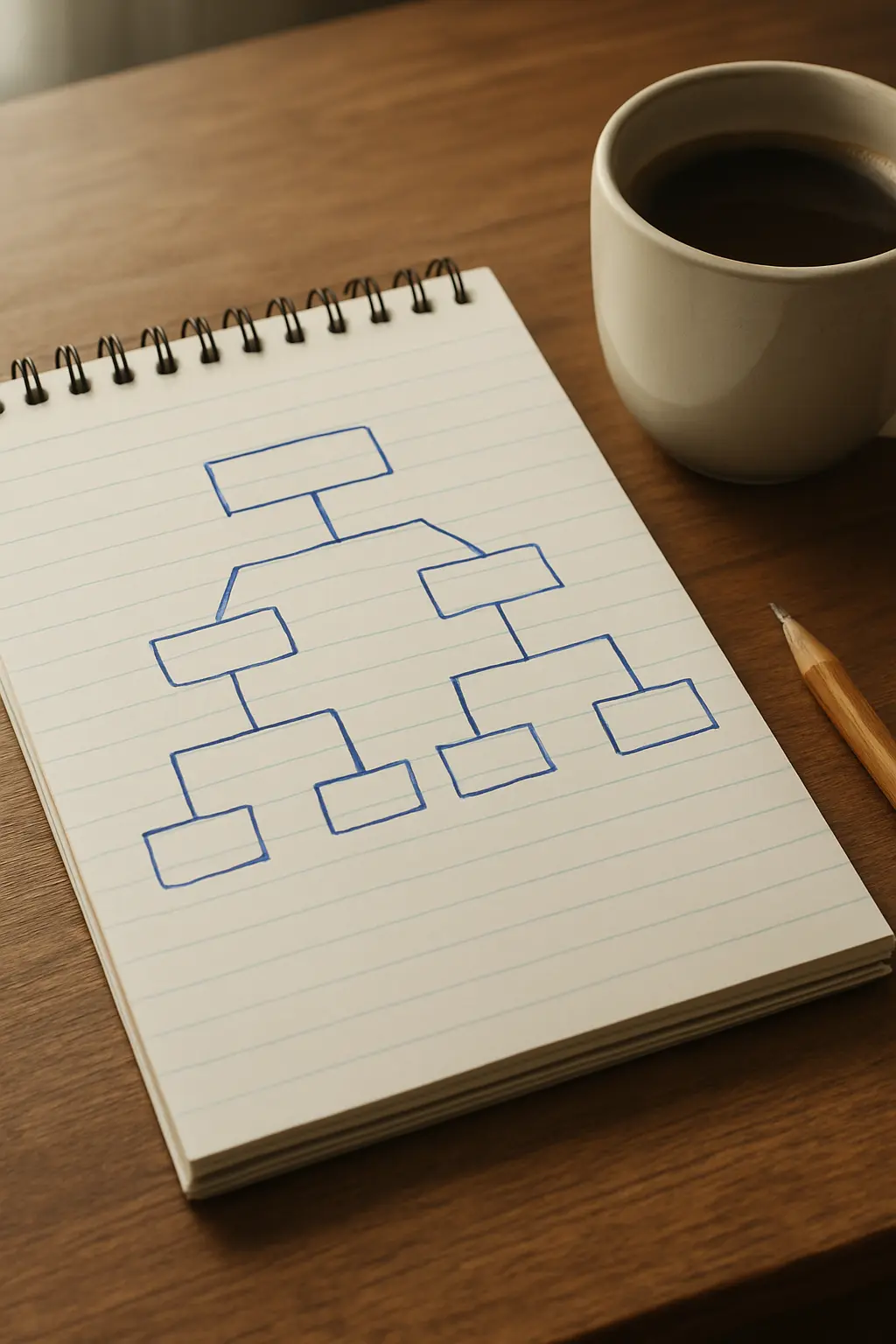 Hand-drawn decision tree branching into options on a notepad
