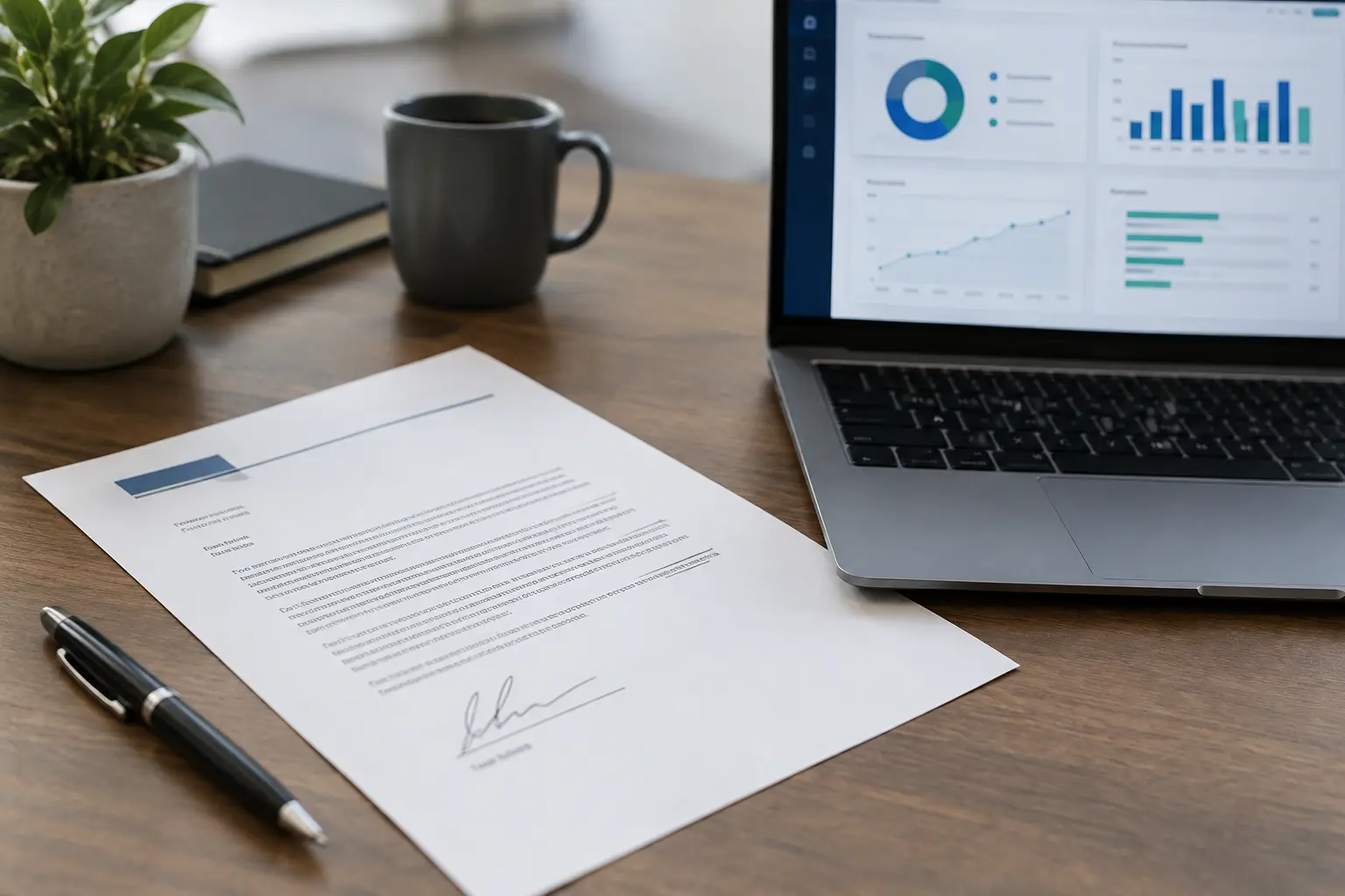 Close-up of a signed organisational permission letter next to a laptop showing an anonymous survey tool