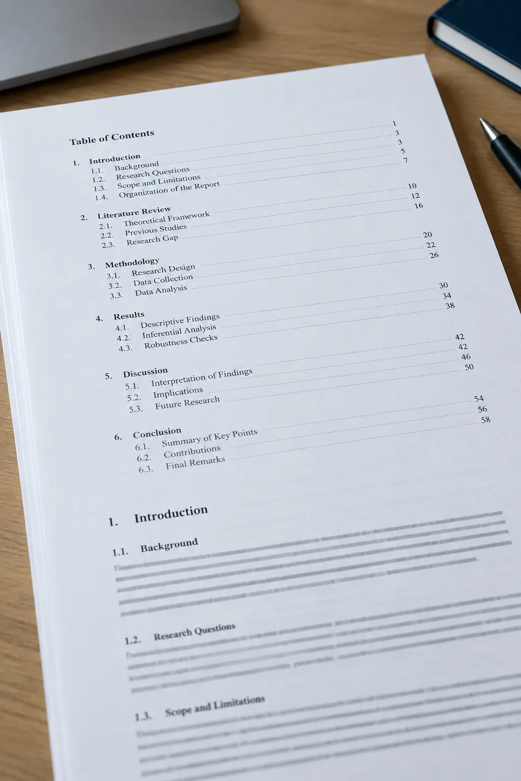 Printed manuscript page showing a decimal-numbered heading structure