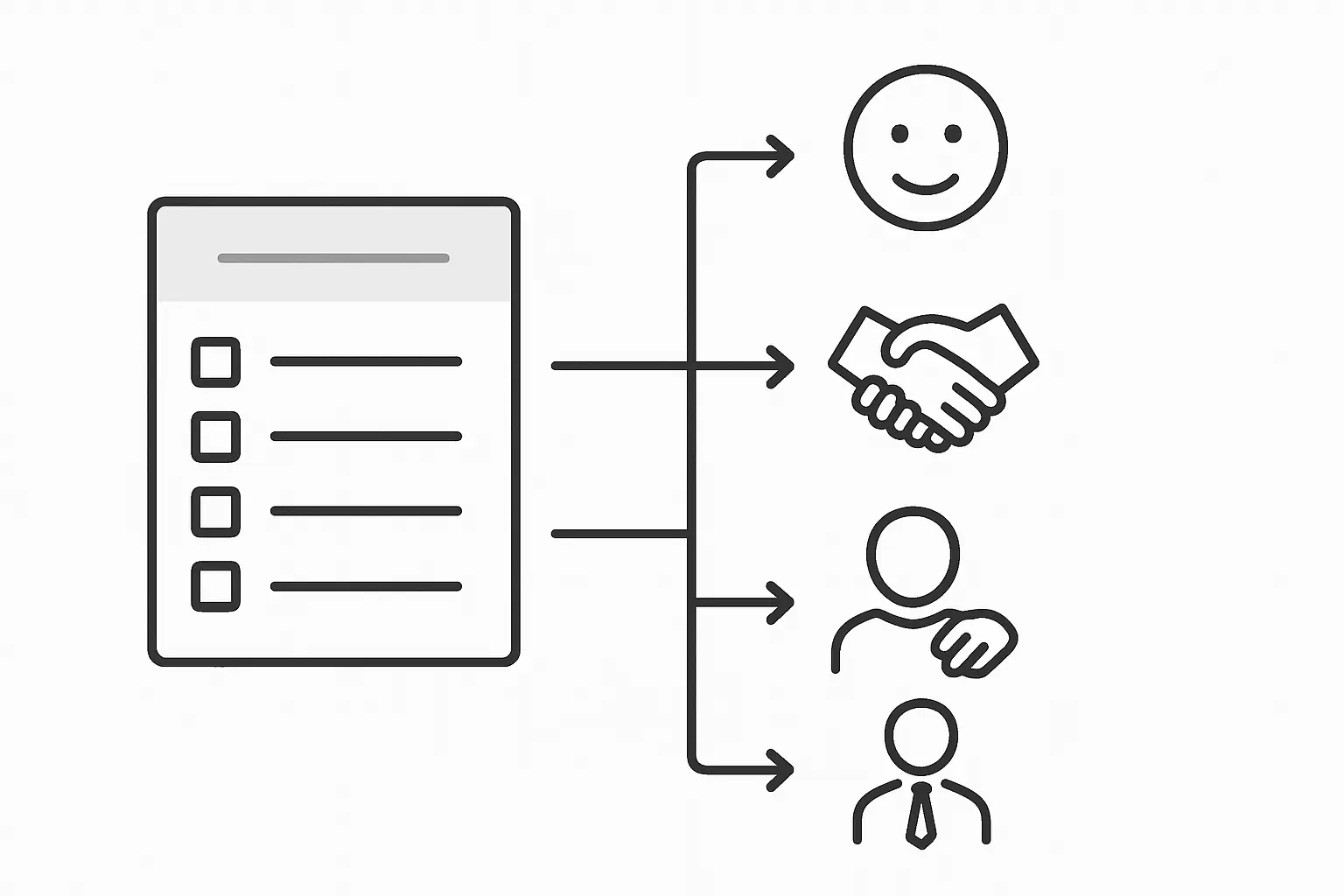 Illustration of a survey instrument with four labelled construct sections representing job satisfaction, commitment, perceived support and leadership style scales used in HRM research