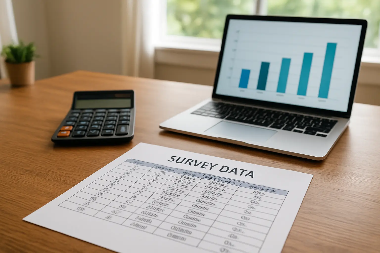 Survey data and analysis results laid out on a desk