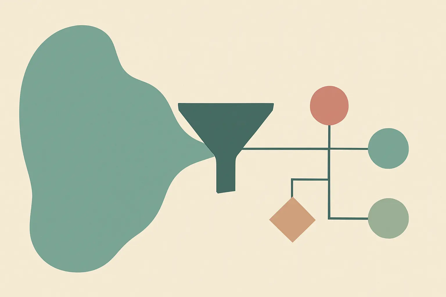 Flat vector illustration of a broad theory narrowing into a specific conceptual framework of study variables