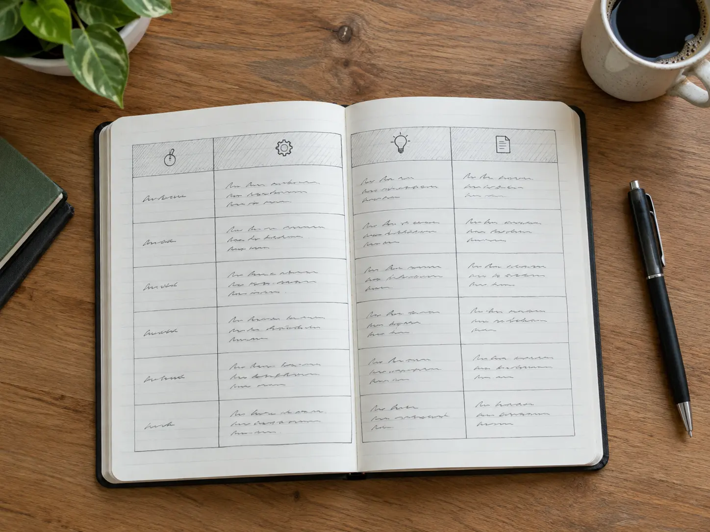 Notebook page showing a table with a term, a source, a conceptual definition and an operational definition