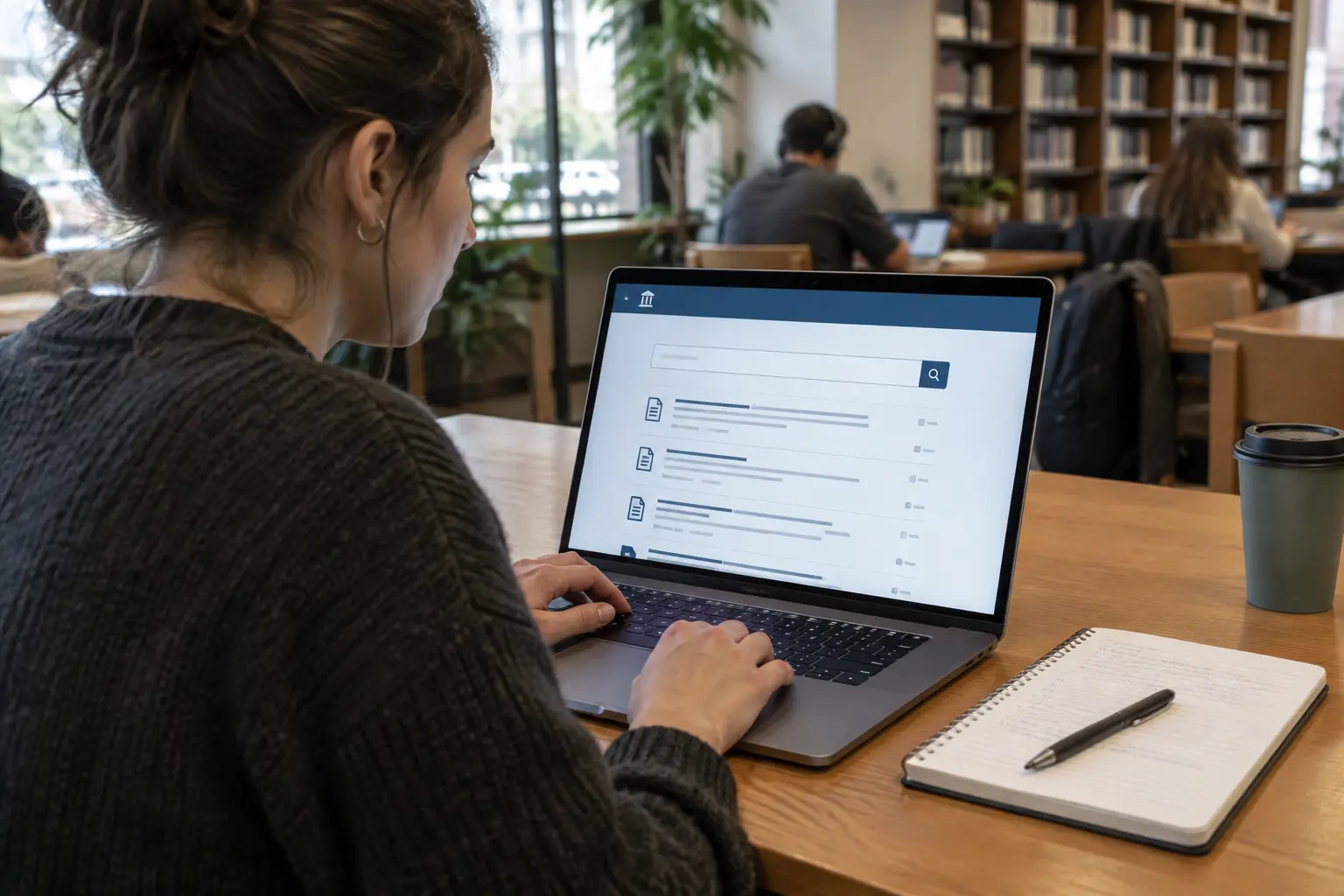 Postgraduate student searching an online repository on a laptop